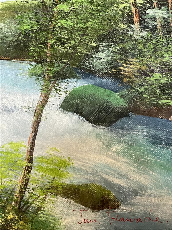 「真作」川田順『渓流(奥入瀬)』風景画　油彩画　額装　サイン有り　F10号
