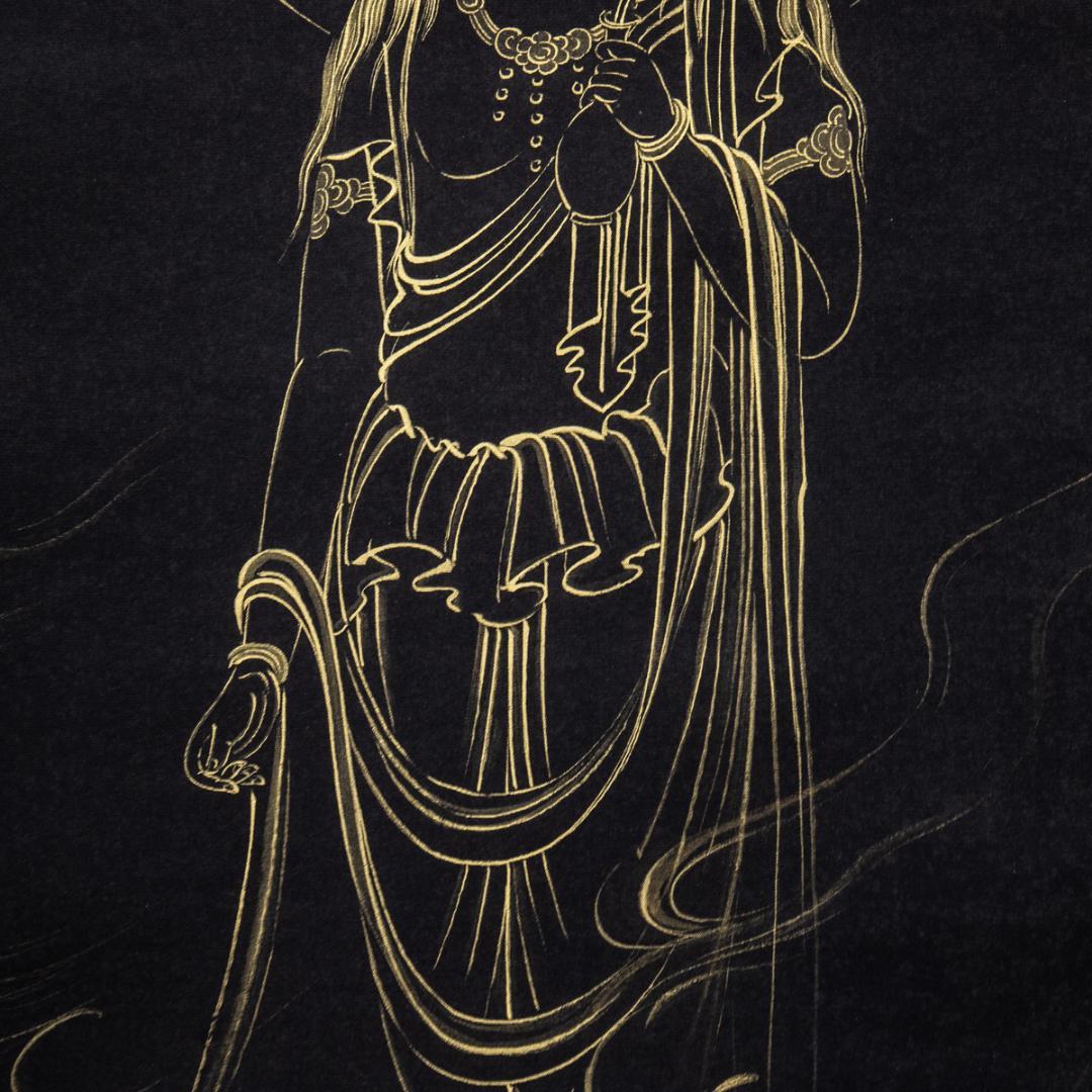 掛軸-1512　市原春晃　観音　共箱　紺紙金泥　仏教美術