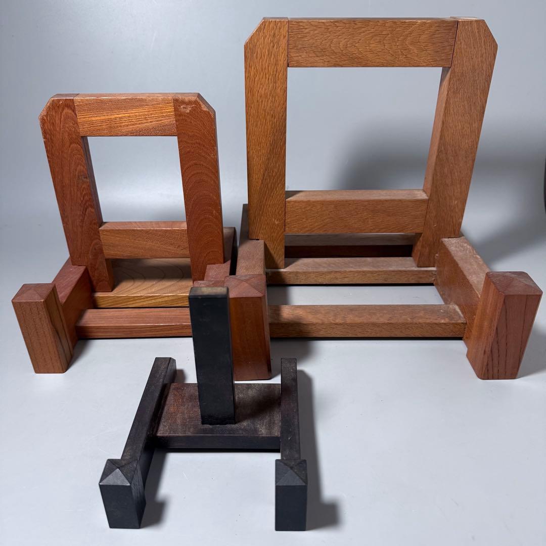 皿立て　大中小　三点まとめて　大皿用　木製　木工職人手作り