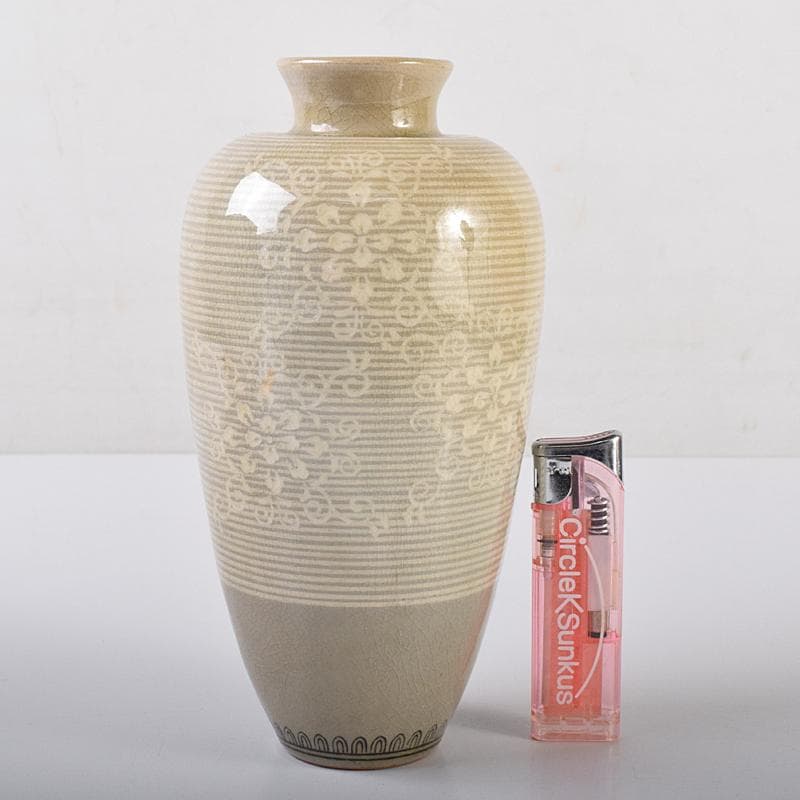 京焼　初代宮永東山作　青磁　花文　花瓶　共箱　C　R8581