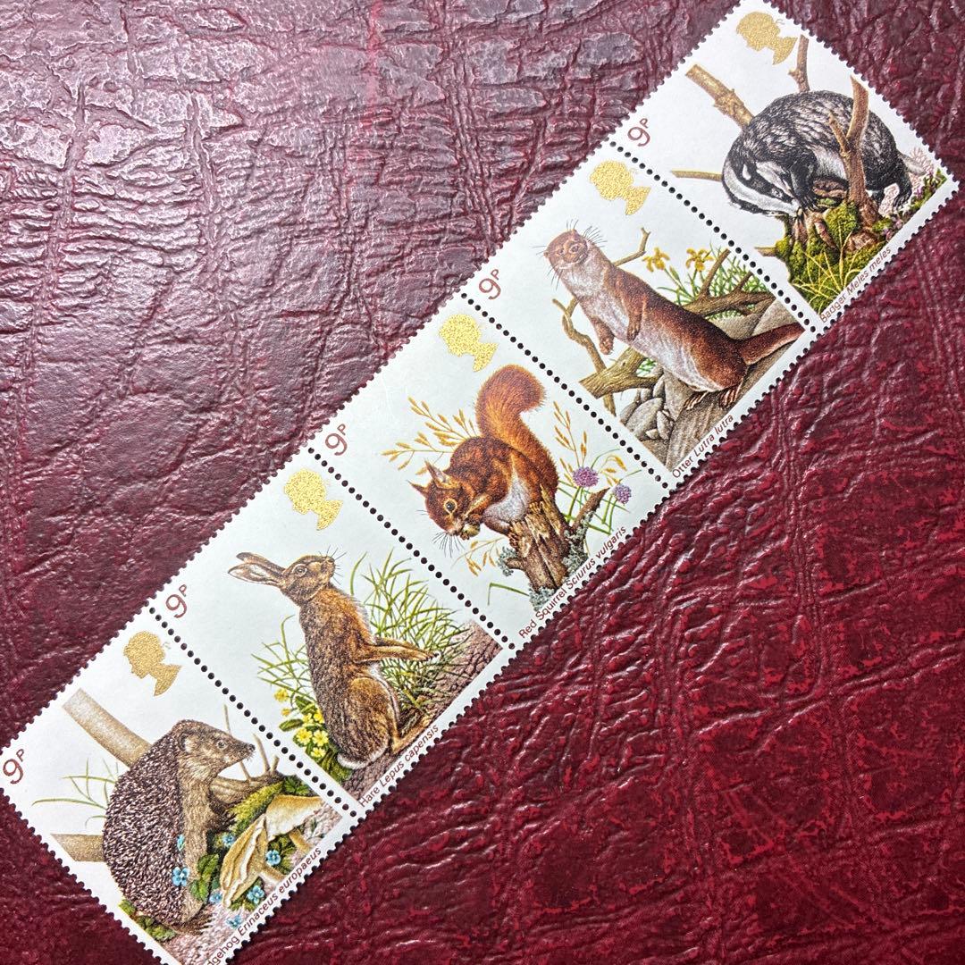 76927セール現品限　折畳発送外国切手　イギリス発行動物5種揃連刷