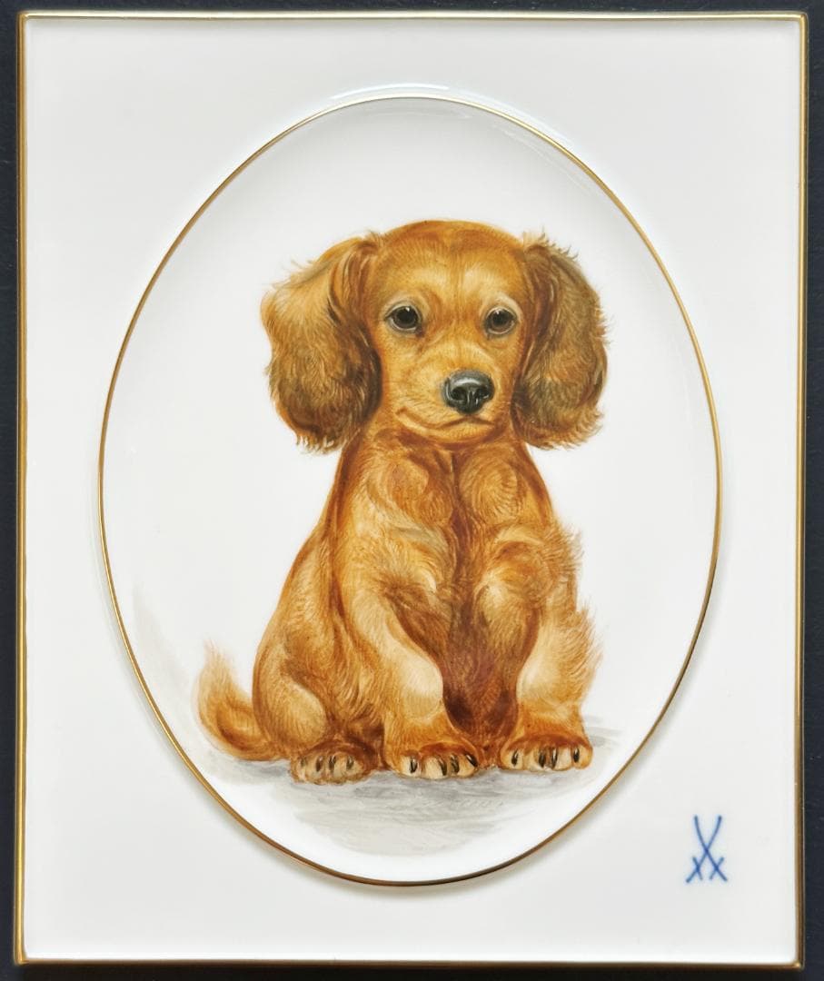 マイセン 陶板画 ダックスフント