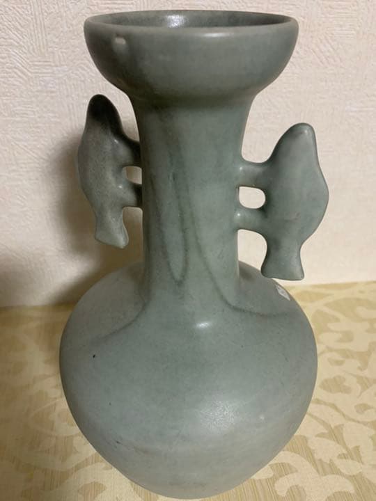 中国古美術/南宋青釉雙魚龍耳花瓶/倉庫整理品