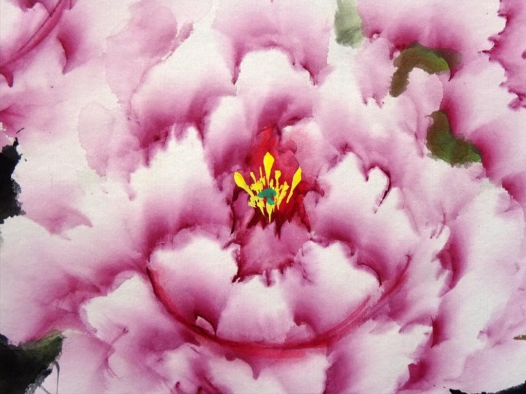 大幅掛軸 于秋月『酔春 洛陽牡丹図』中国画 紙本 肉筆 共箱付 a061113