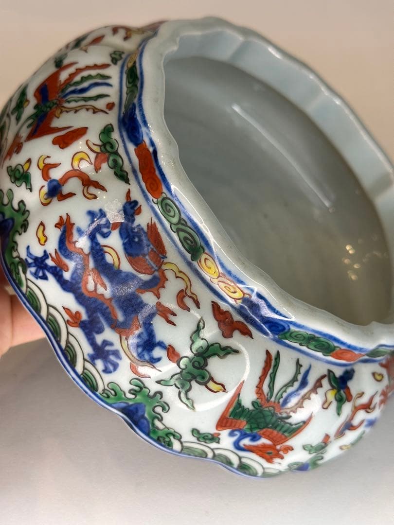 中国 大明嘉靖年製 五彩龍文 筆洗 古陶磁 文房具 骨董品