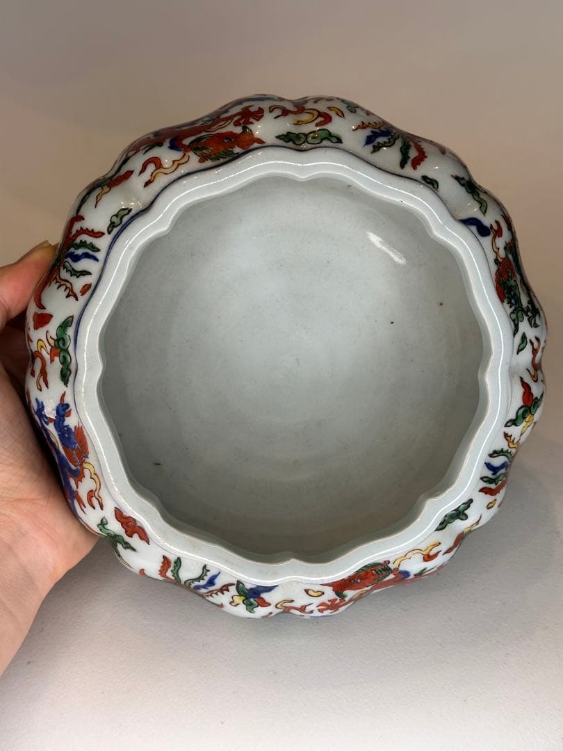 中国 大明嘉靖年製 五彩龍文 筆洗 古陶磁 文房具 骨董品