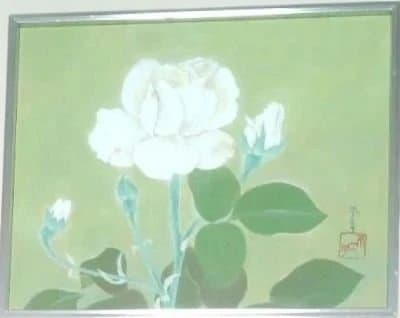 日本画 花 額装 ガラス