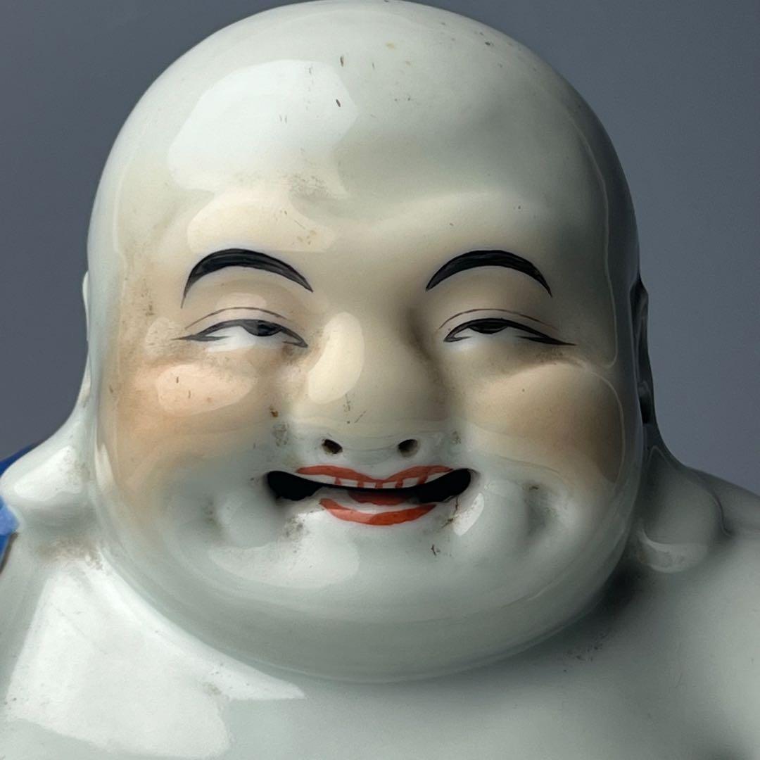 優美 粉彩布袋 江西景徳 朱茂記造 底款 色絵 布袋像 座布団付 仏教中国美術