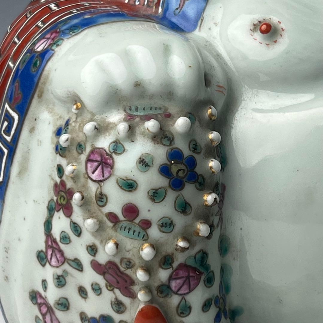 優美 粉彩布袋 江西景徳 朱茂記造 底款 色絵 布袋像 座布団付 仏教中国美術