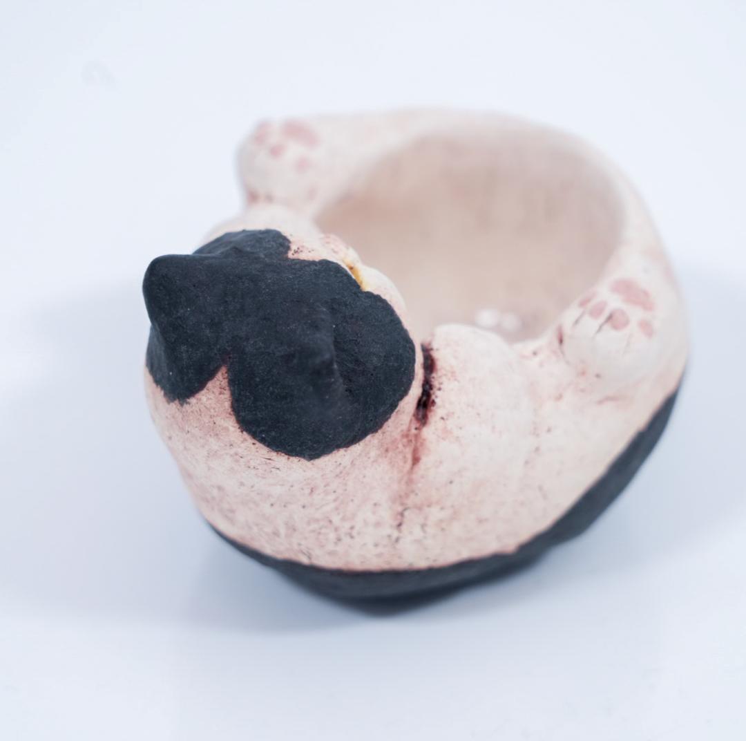 白亜器★猫口（にょこ）ハチワレ猫　ぐい吞み／小鉢★作家物・一点物・希少