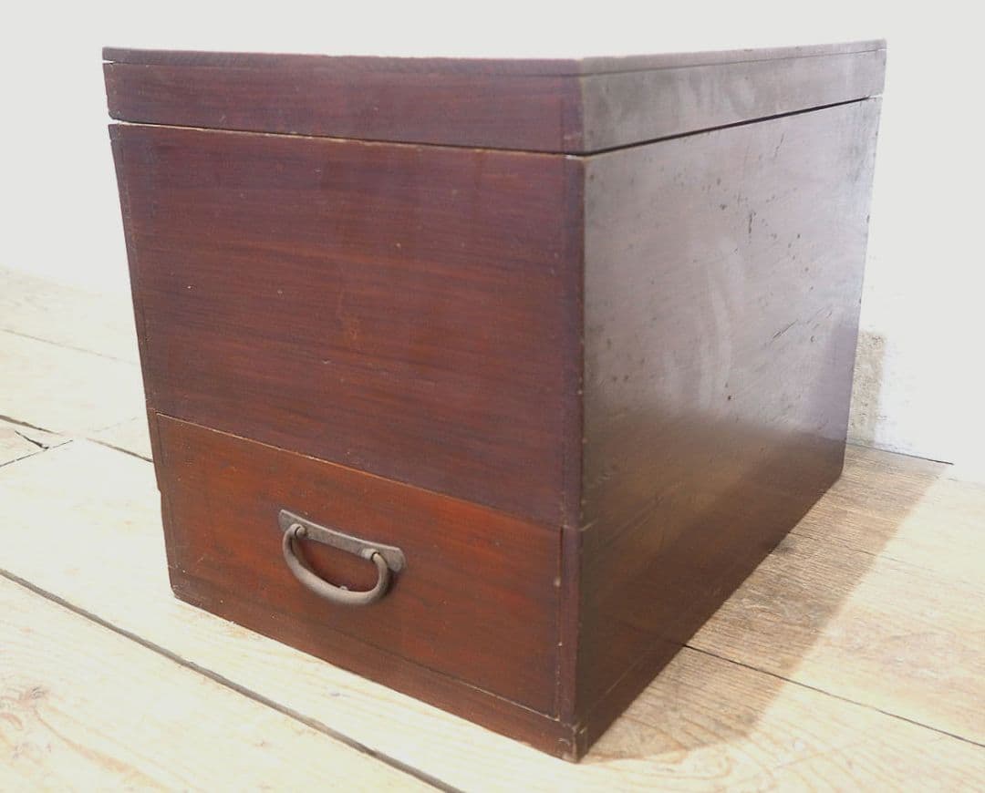 1358 蓋付のレトロな木箱　収納棚　引き出し　ケース　古家具　アンティーク