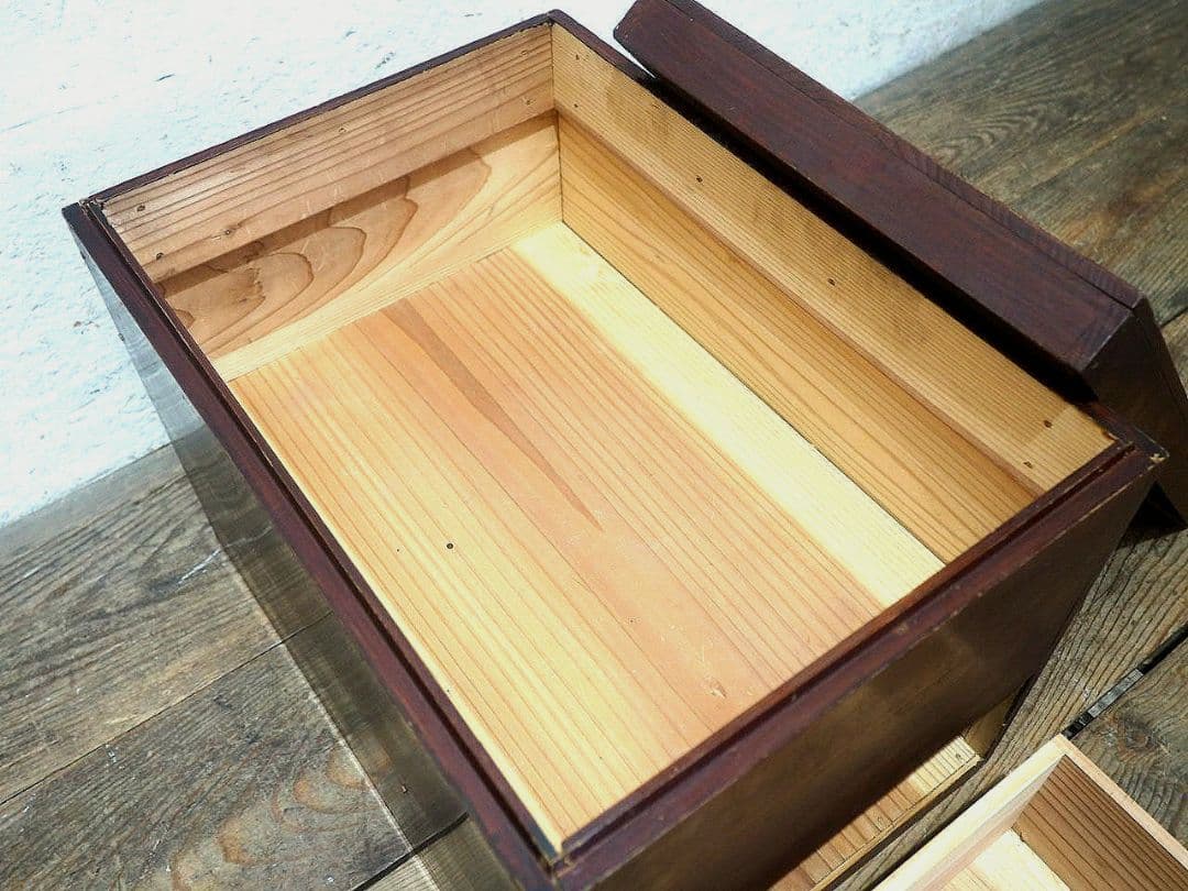 1358 蓋付のレトロな木箱　収納棚　引き出し　ケース　古家具　アンティーク