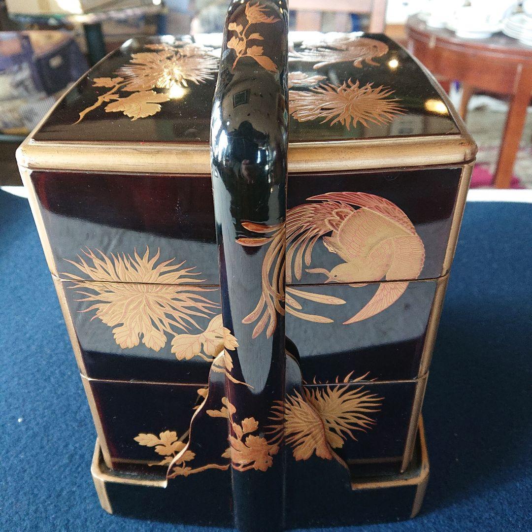 豪華絢爛　最上手　時代　本蒔絵重箱　手付き三段　鳥草の図　高級漆器　輪島塗
