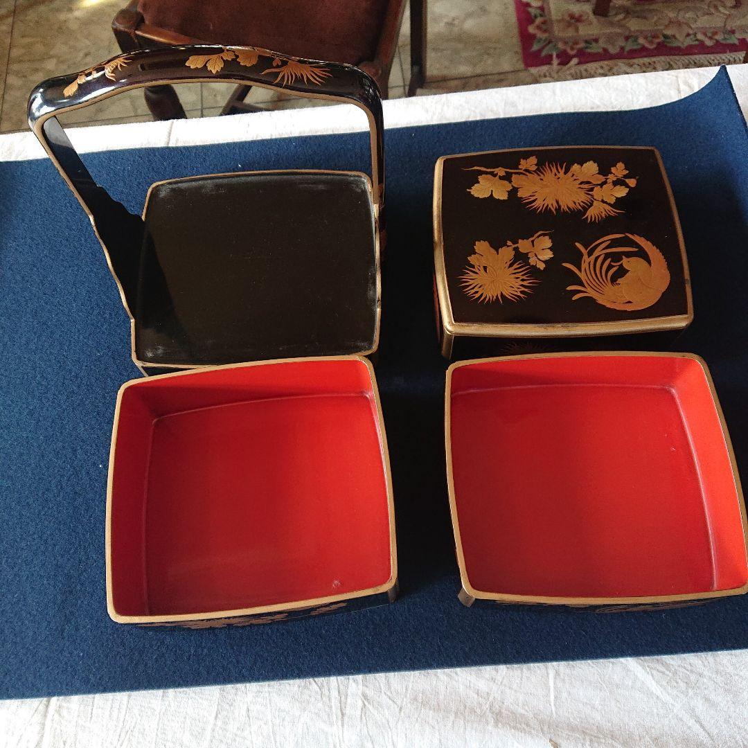 豪華絢爛　最上手　時代　本蒔絵重箱　手付き三段　鳥草の図　高級漆器　輪島塗