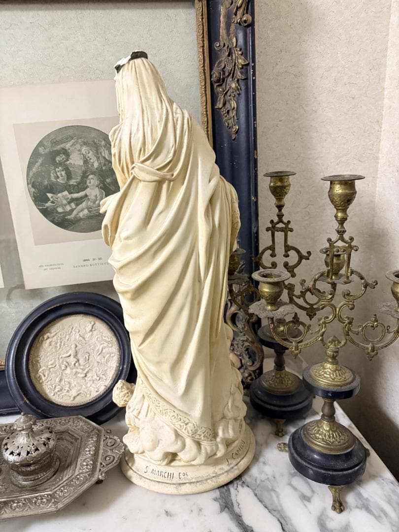 フランスアンティーク　聖母子像　マリア像　サルバトーレ・マルキ　サインあり