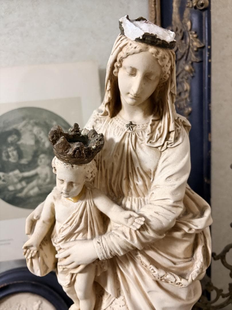 フランスアンティーク　聖母子像　マリア像　サルバトーレ・マルキ　サインあり
