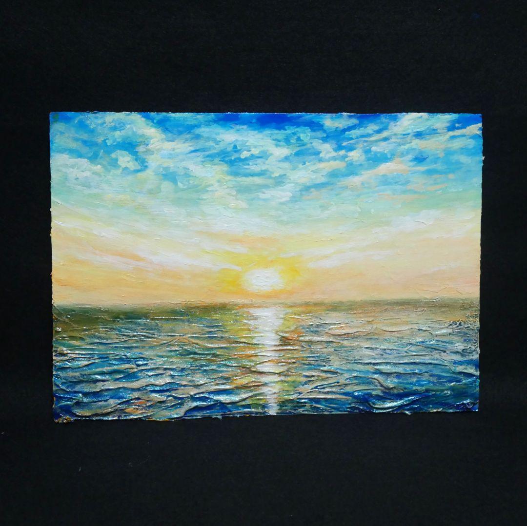 油絵 油彩 油彩画 絵 絵画【癒しの朝焼けの海】