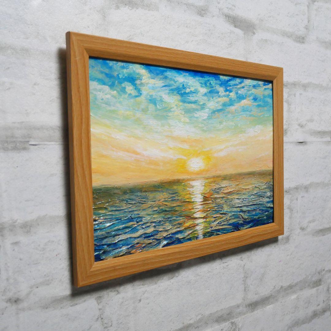 油絵 油彩 油彩画 絵 絵画【癒しの朝焼けの海】