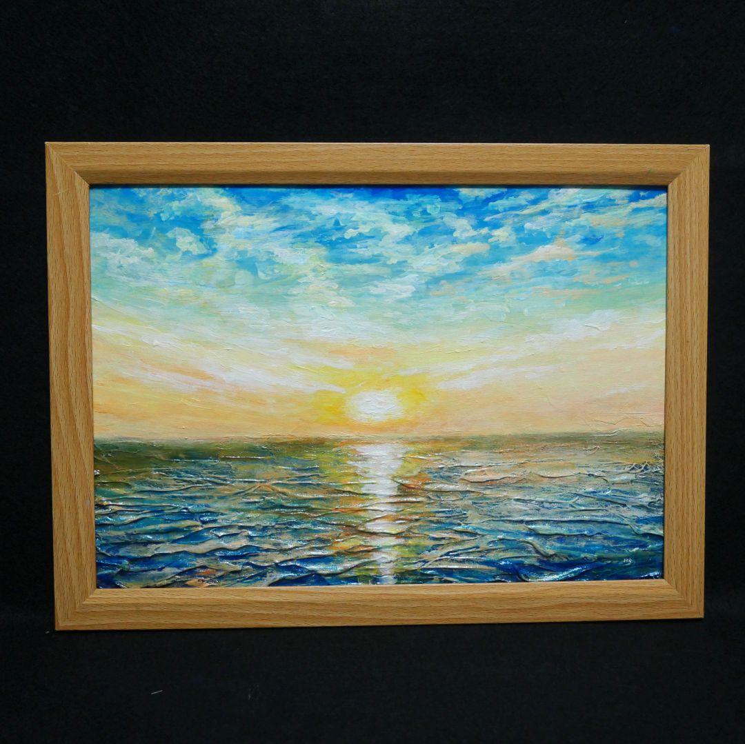 油絵 油彩 油彩画 絵 絵画【癒しの朝焼けの海】