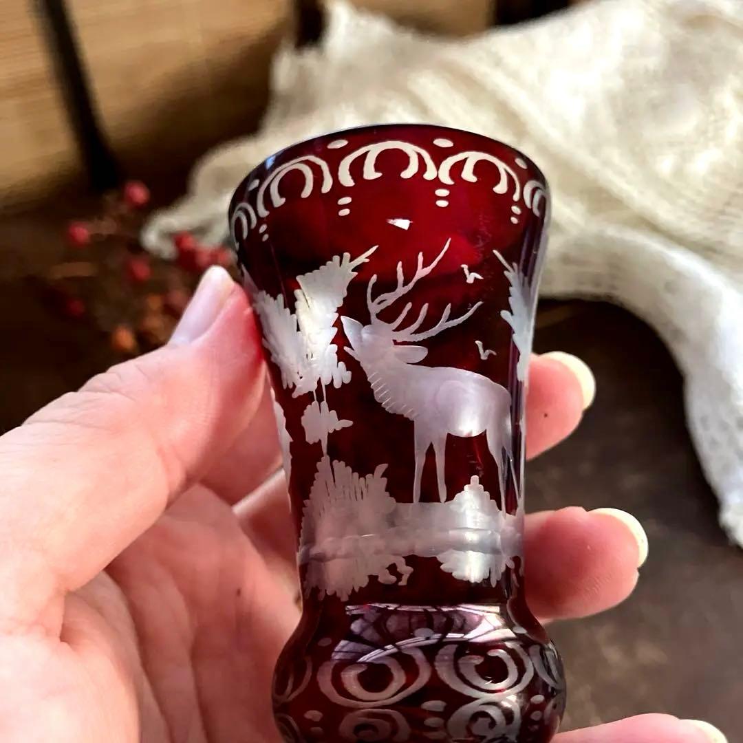 アンティークBohemian ボヘミアンガラス グラス鹿文 グラヴィール