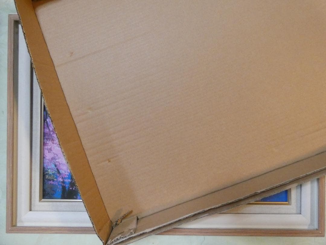 油絵　額付き　中島千波　M10 【　富士山と桜花　】手描き