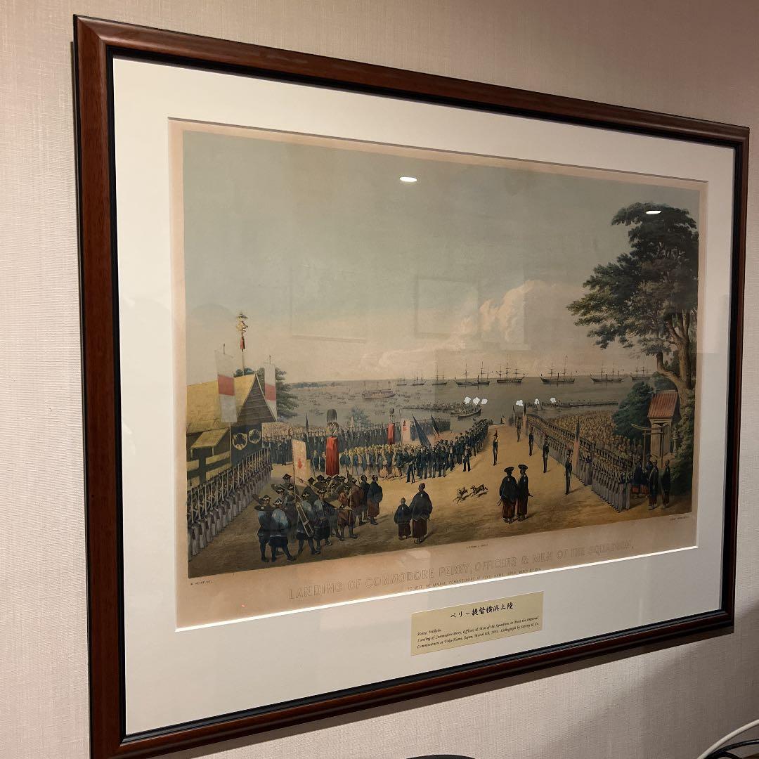 【保証書/鑑定書付き】黒船来航 ペリー提督横浜上陸 石版画 ハイネ作