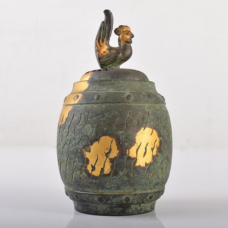 平安　秦蔵六造　鍍金銅　諌鼓　香炉　共箱　T R8037