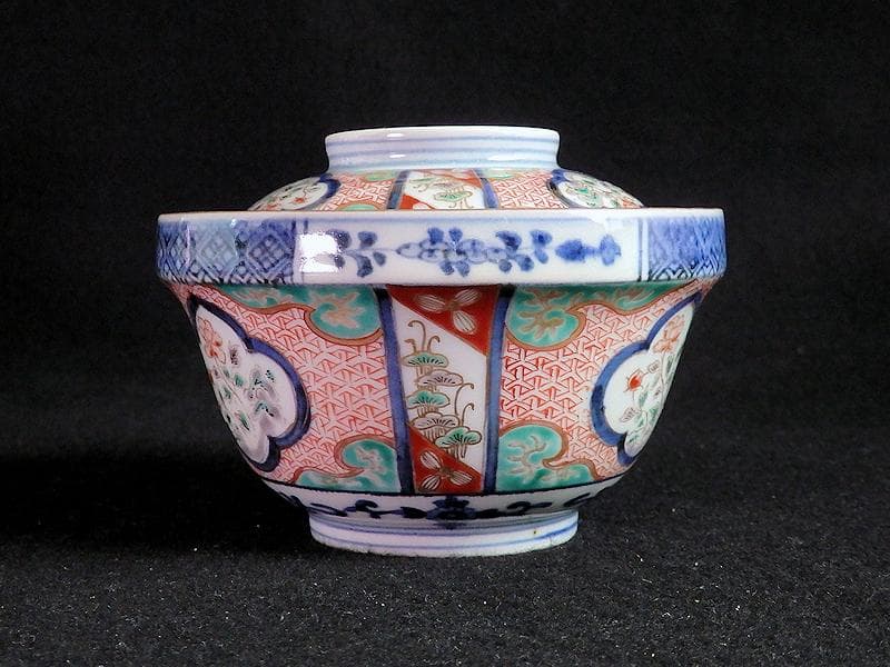 大聖寺伊万里　牡丹に毘沙門亀甲の図　大振蓋茶碗　大振蓋向付 C679AS-CBt