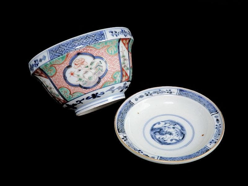 大聖寺伊万里　牡丹に毘沙門亀甲の図　大振蓋茶碗　大振蓋向付 C679AS-CBt