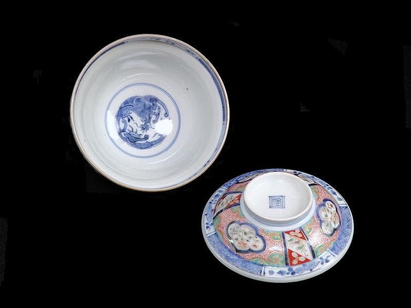 大聖寺伊万里　牡丹に毘沙門亀甲の図　大振蓋茶碗　大振蓋向付 C679AS-CBt