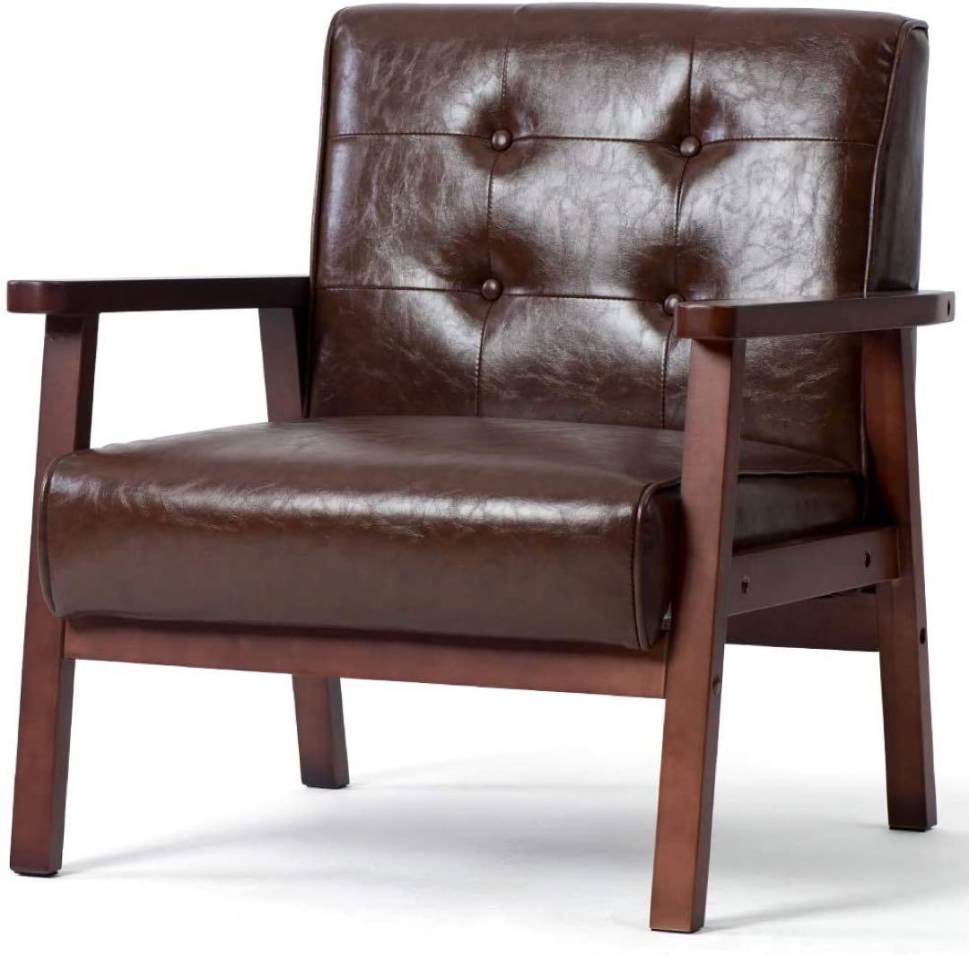 【新品】1人掛けソファ ダークブラウン 合皮 PVC