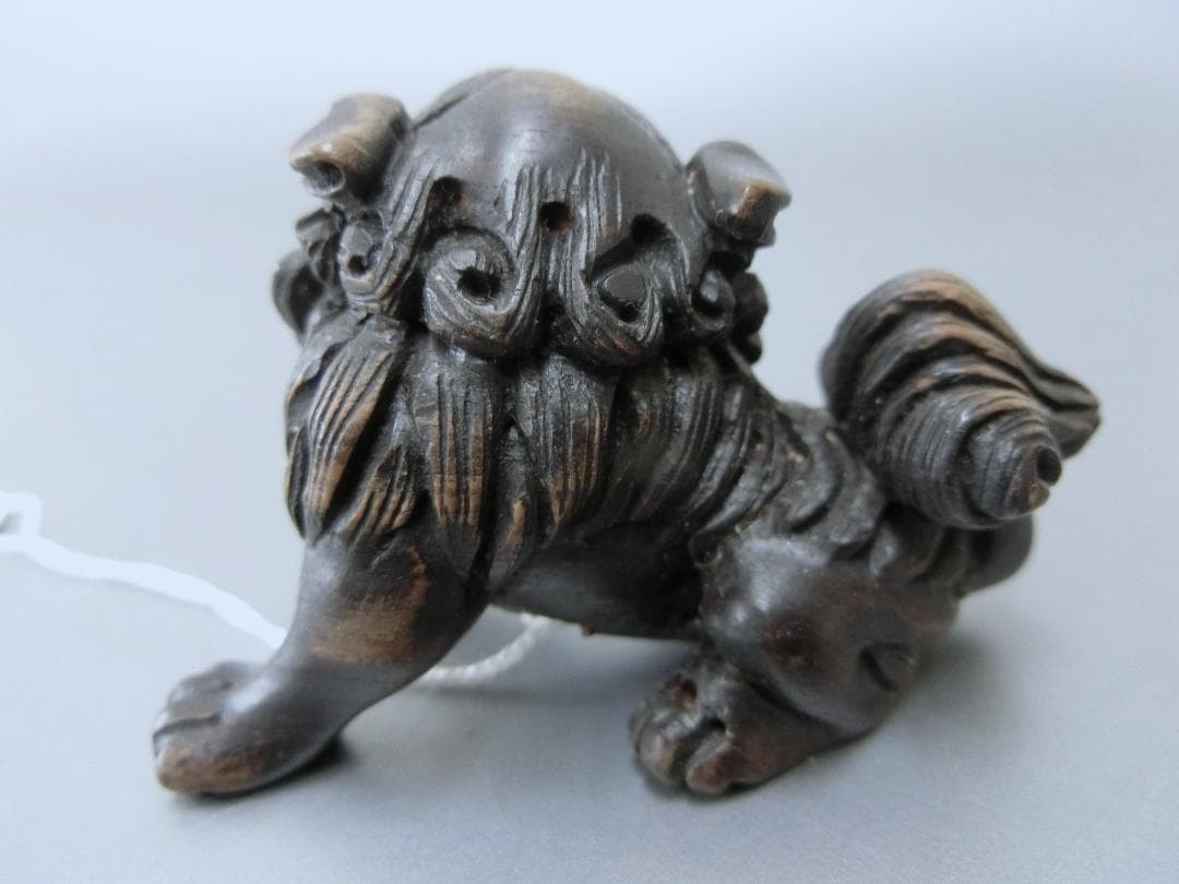 【根付　獅子　木彫・45・提げ物　骨董】★美術工芸 芸術作品　紐止め 　鑑賞