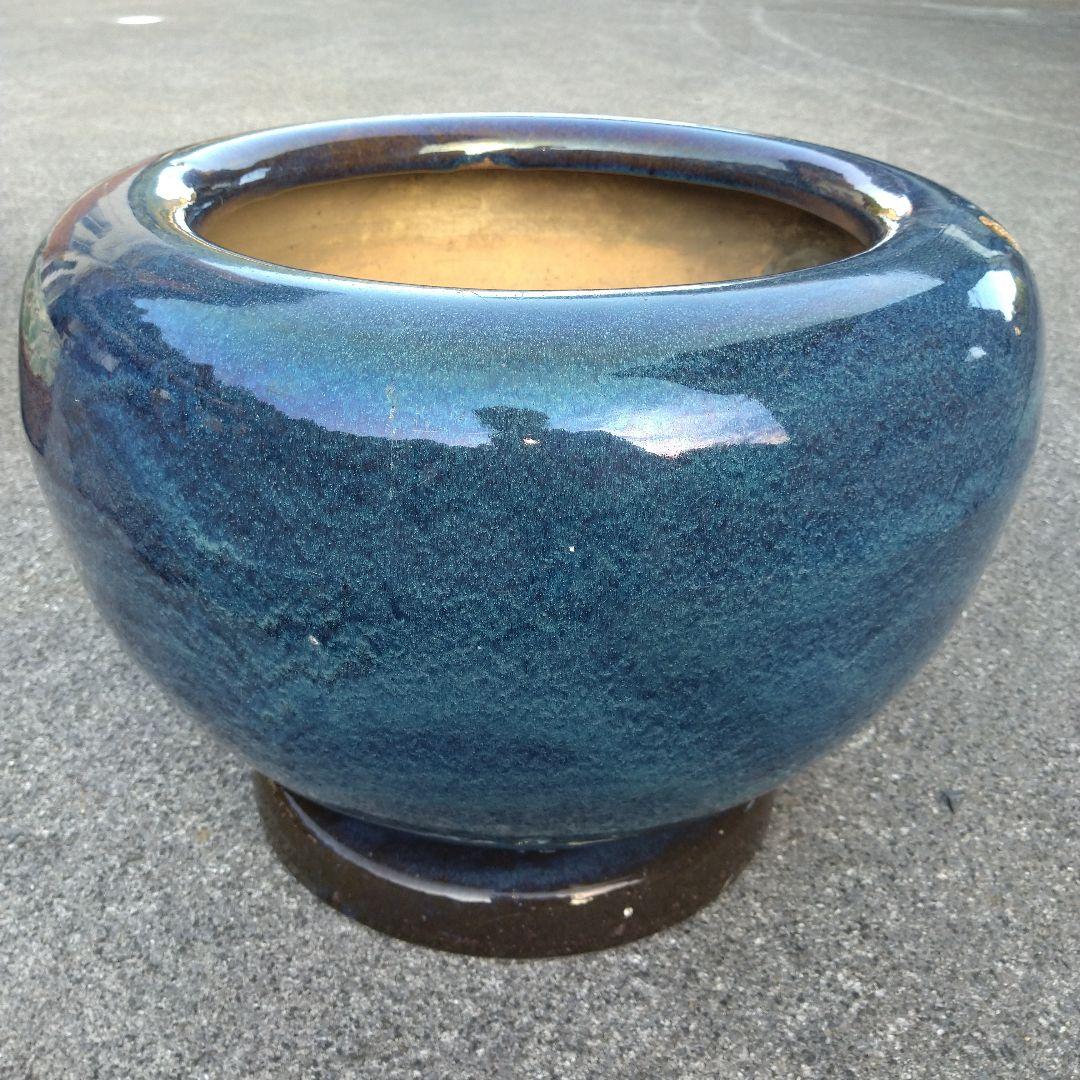 青 ビードロ 火鉢 めだか鉢 金魚鉢