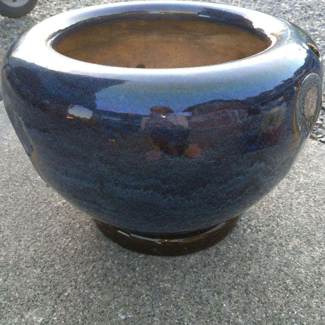 青 ビードロ 火鉢 めだか鉢 金魚鉢