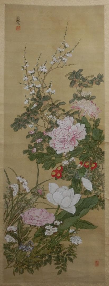 賀来飛霞 彩色花弁圜 希少 墨彩画 日本画 牧野富太郎 小石川植物園 大分県