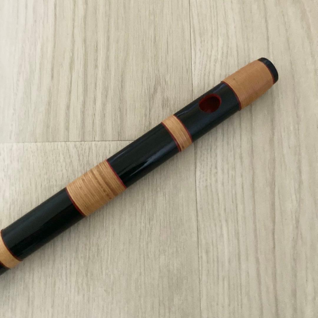 【美品】篠笛 古典調 三本調子 獅子田 大岡紫山 七つ穴 黒塗 籐本重巻