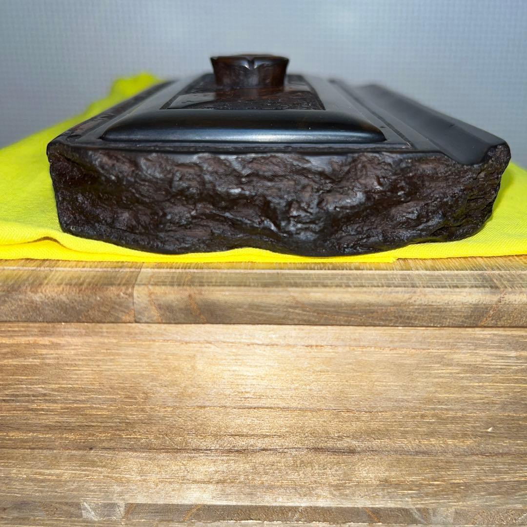 ⭕️赤間硯　共蓋付梅花彫刻硯　阿野硯製作所　龍泉作　美品　墨持ち良い