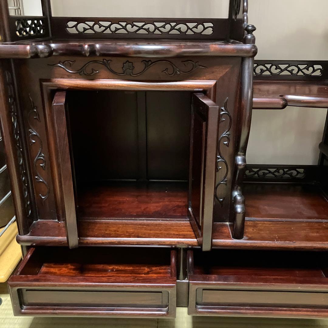 訳あり　飾り棚　茶箪笥　透かし彫り　年代品　茶棚　違い棚 和家具 唐木