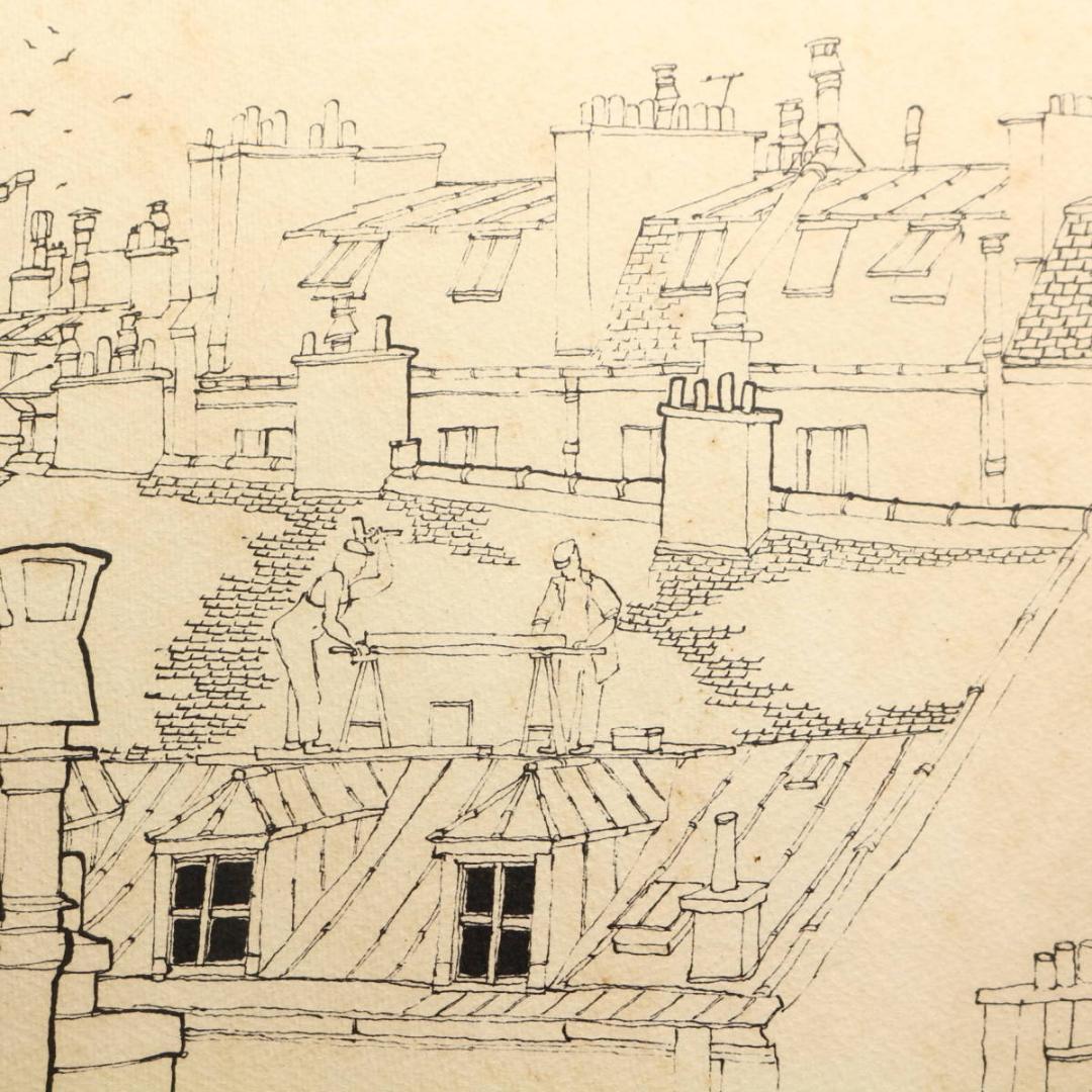 『PARIS』作者不詳 リトグラフ 石版画 直筆サイン パリの風景 ヴィンテージ