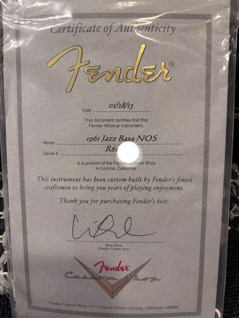 ベース Fender custom shop C/S 1960 jazz bass