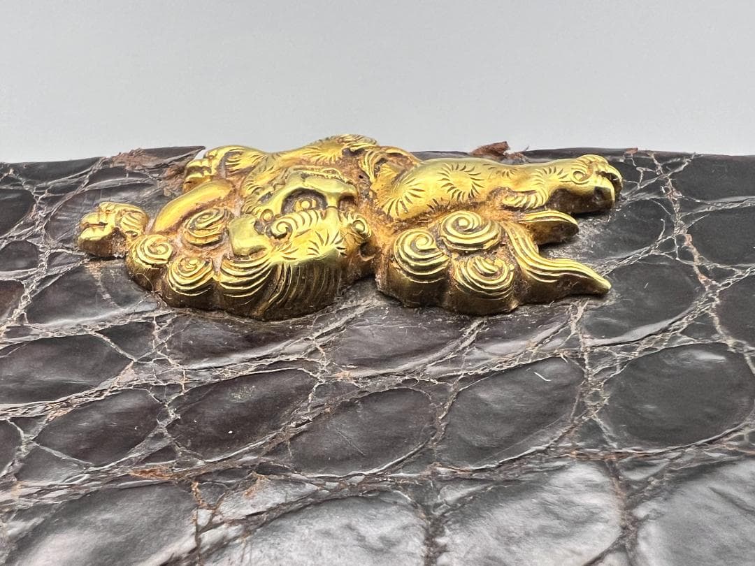 江戸明治時代　獅子図金具　骨製キセル入れ　大玉龍図根〆　銀製キセル　重量170g