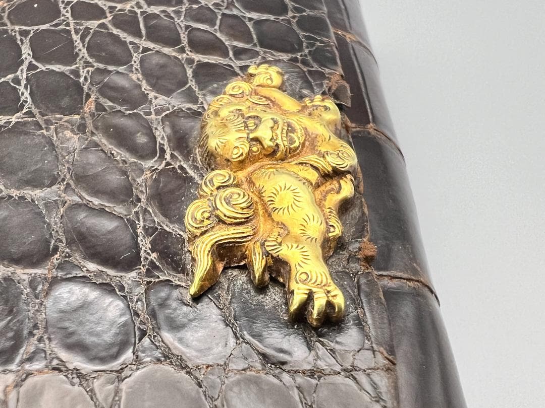 江戸明治時代　獅子図金具　骨製キセル入れ　大玉龍図根〆　銀製キセル　重量170g