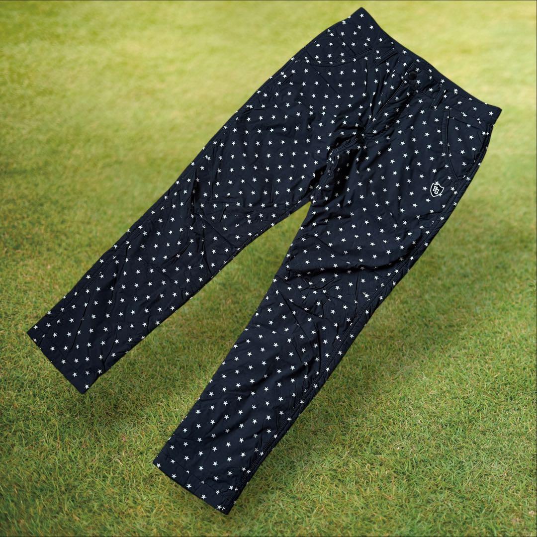 防寒　蓄熱　中綿　パーリーゲイツ　パンツ　黒　S〜M相当　総柄　星　ブラック　3