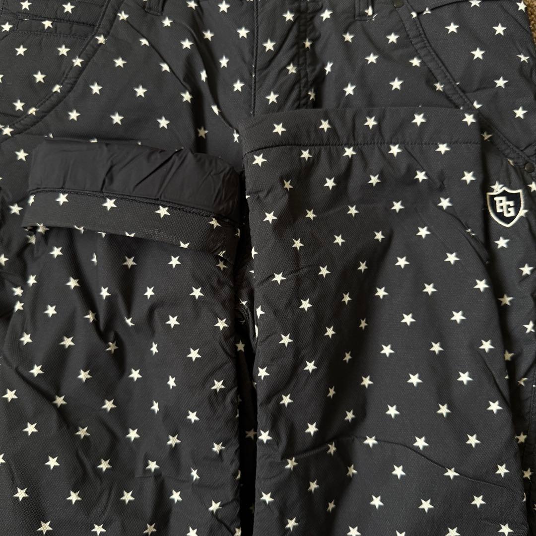 防寒　蓄熱　中綿　パーリーゲイツ　パンツ　黒　S〜M相当　総柄　星　ブラック　3