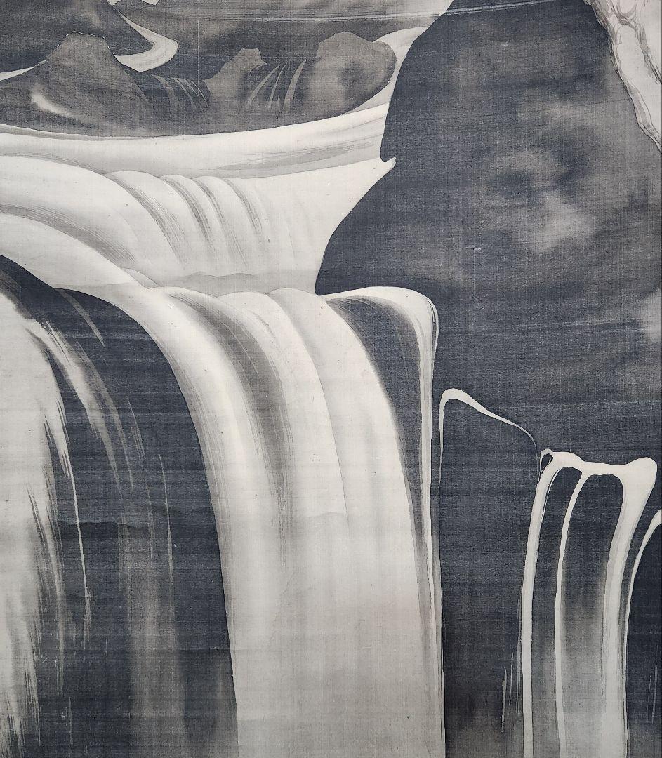 【老松に滝図】樗園　1007 掛け軸　肉筆　迫力　大幅