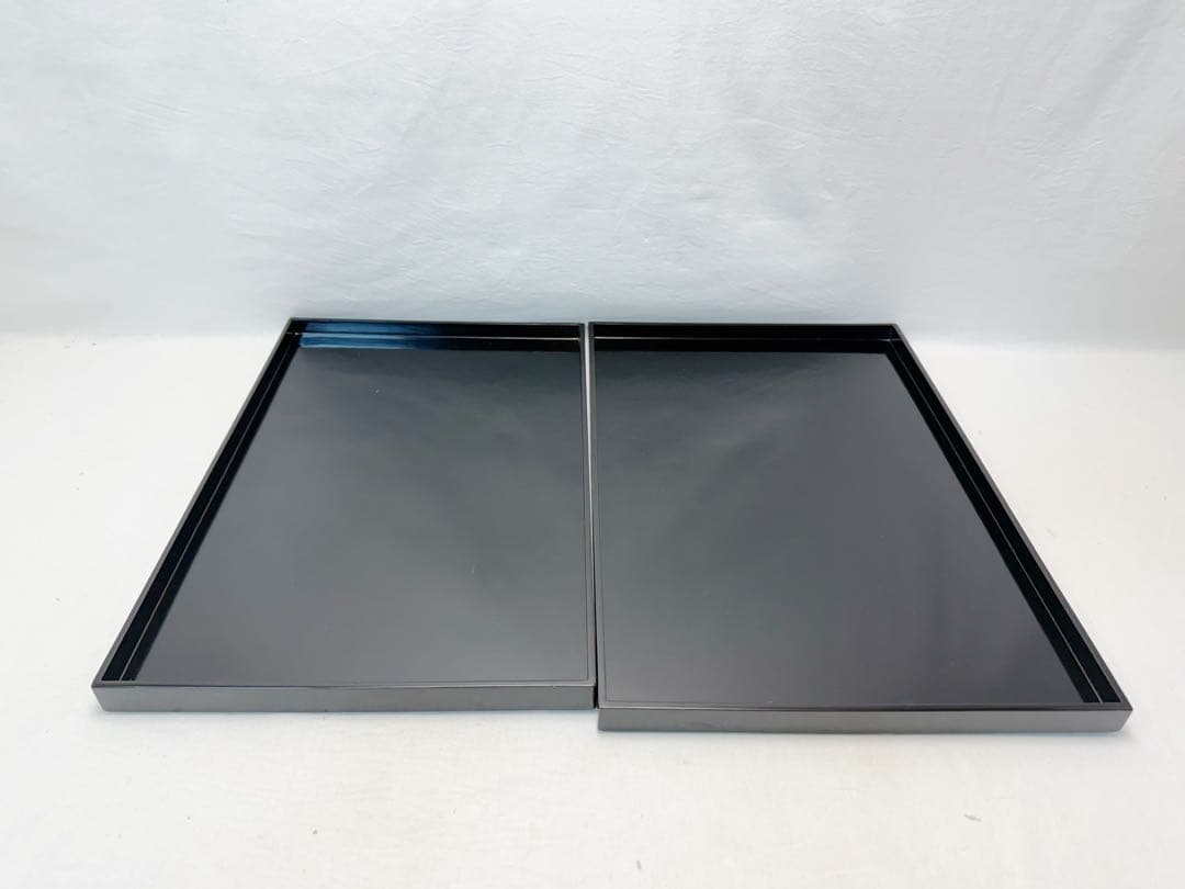 懐石道具 輪島塗 木製黒真塗 脇引き盆二枚セット おしゃれ 箱無