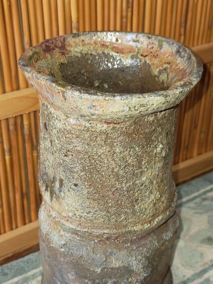 ♥長春 天山 　窯変灰被花入　銘【鶴寿】　花瓶　花器　花入れ