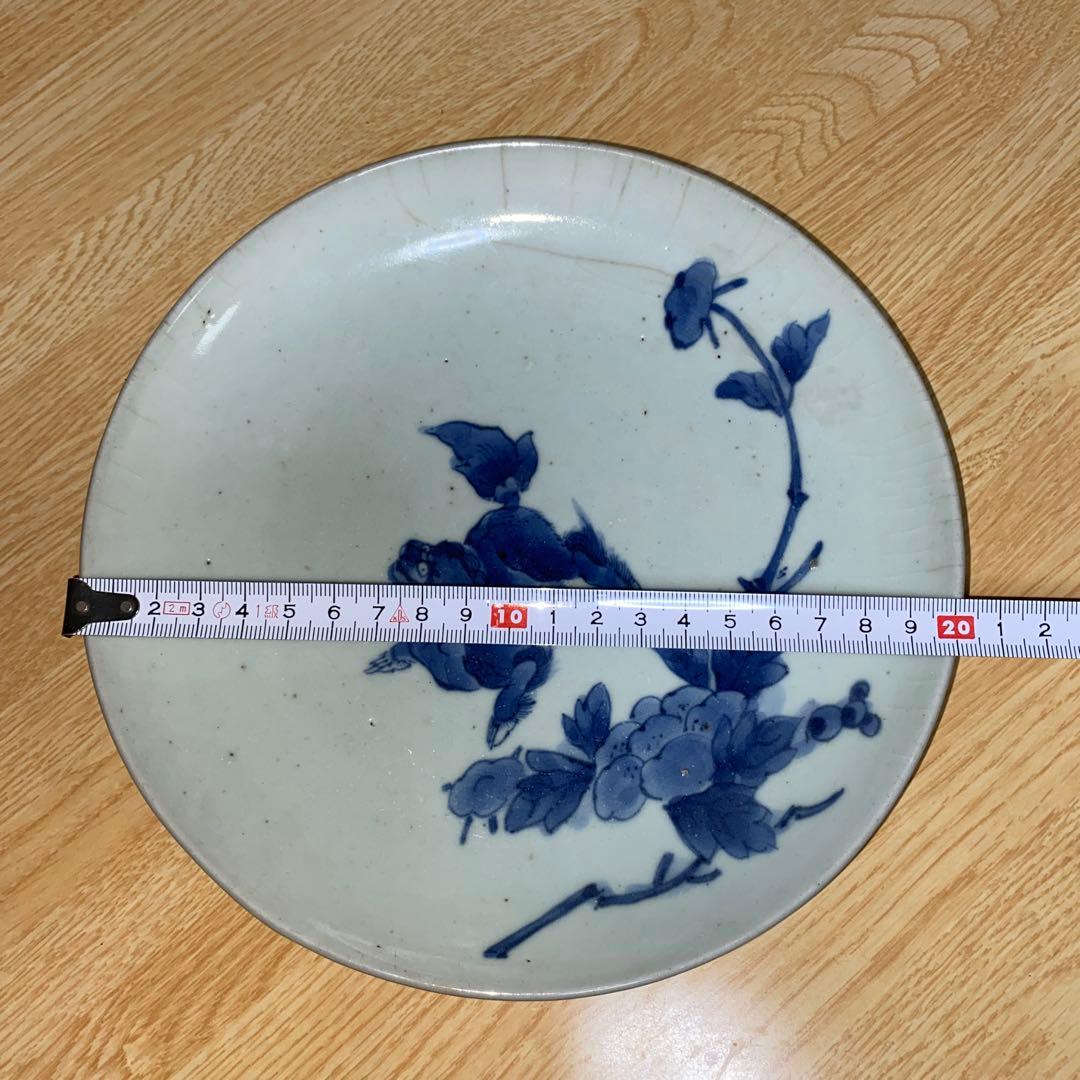 古染付　藍柿右衛門　唐獅子牡丹紋皿　江戸1670頃