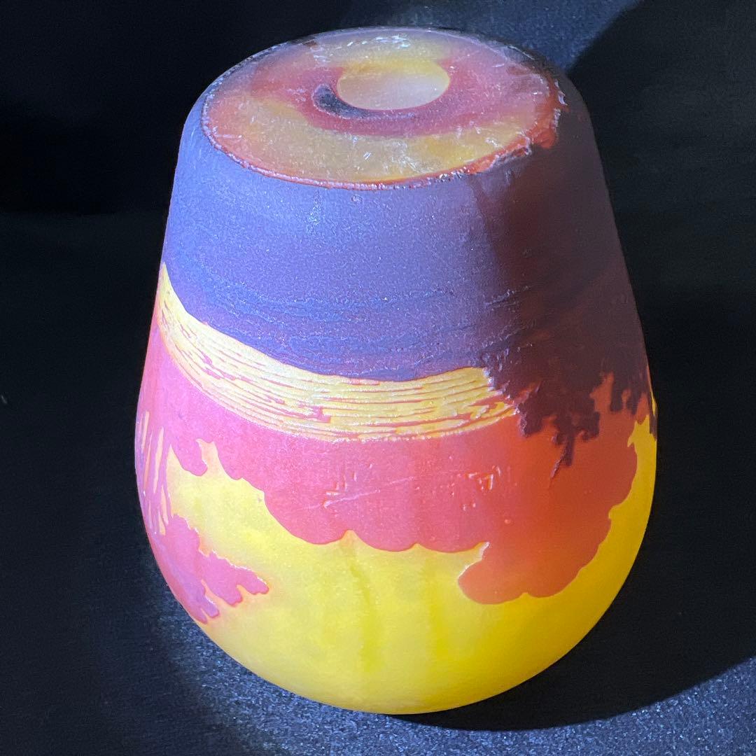 19世紀フランス　異色ガラス　酸化腐食彫花入　箱付　東Y8-0205☆2Fトヒウ