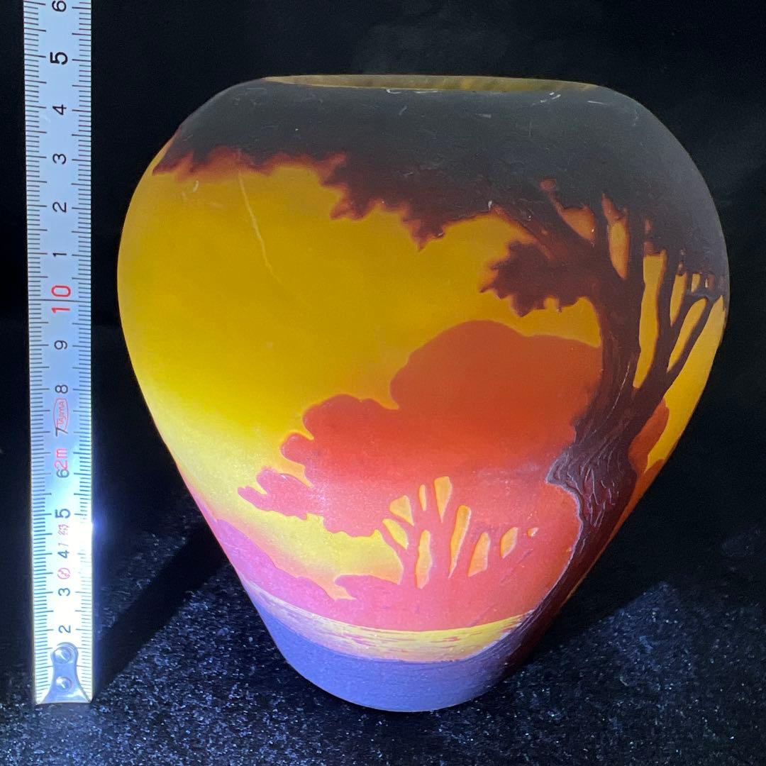 19世紀フランス　異色ガラス　酸化腐食彫花入　箱付　東Y8-0205☆2Fトヒウ